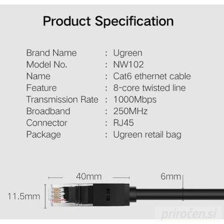 Ugreen Cat6 UTP LAN kabel 20m-PRIROCEN.SI