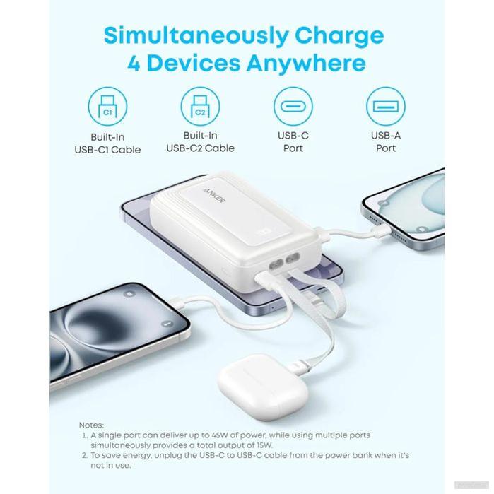 Anker Zolo Powerbank 20000 mAh, 45W z vgrajenima kabloma USB-C, črn-PRIROCEN.SI