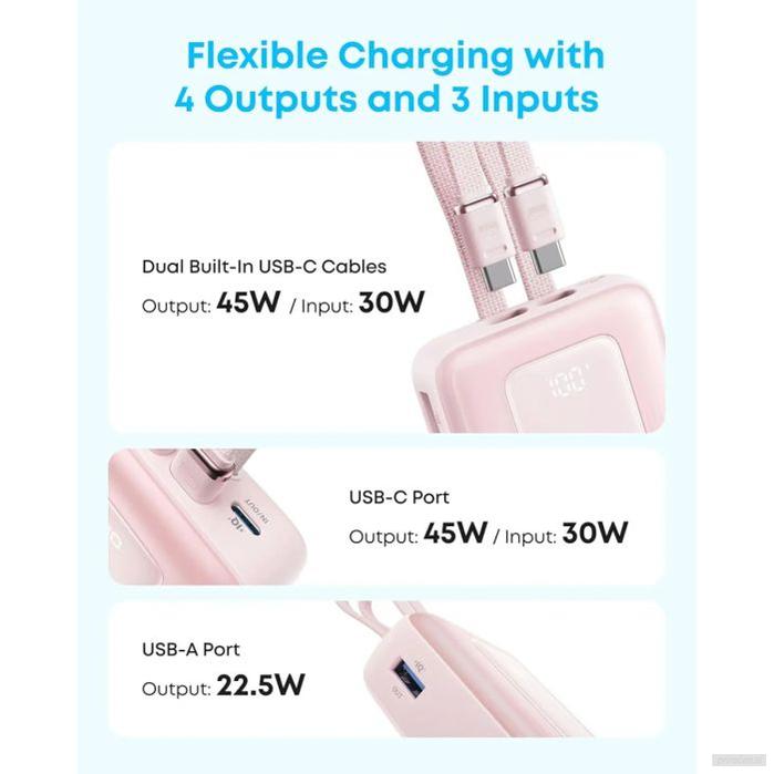 Anker Zolo Powerbank 20000 mAh, 45W z vgrajenima kabloma USB-C, črn-PRIROCEN.SI