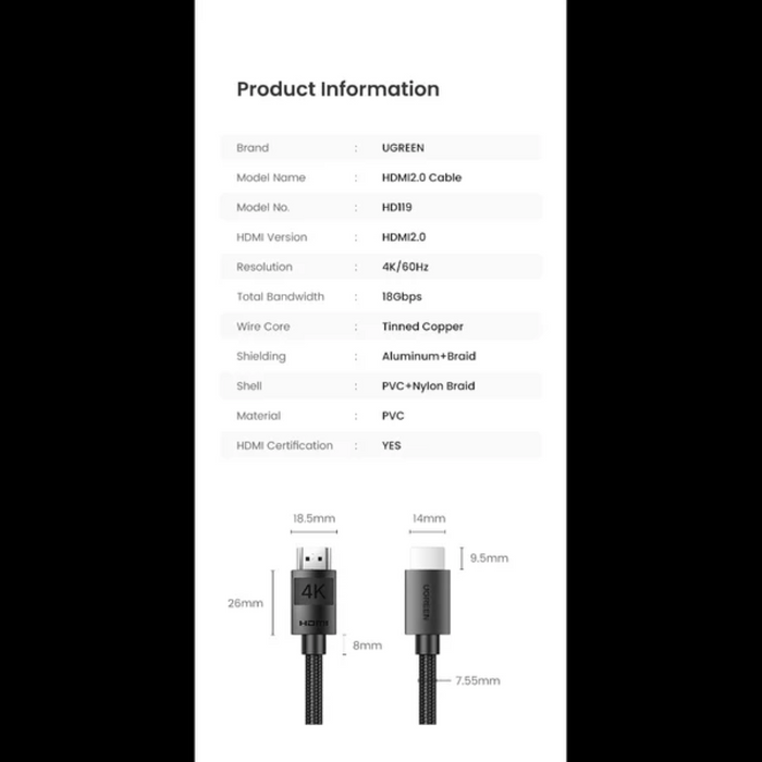 Ugreen 4K HDMI 2.0 kabel - 5M-PRIROCEN.SI