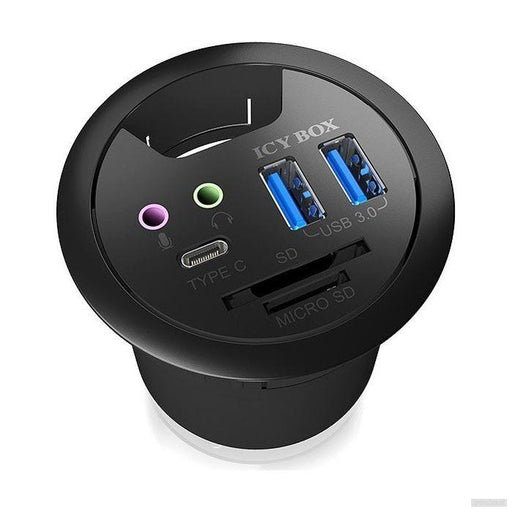 Icybox IB-HUB1404A 2x USB 3.0 hub, 1x USB-C, audio 3,5mm priključki in čitalnik kartic za vgradnjo v mizo-PRIROCEN.SI
