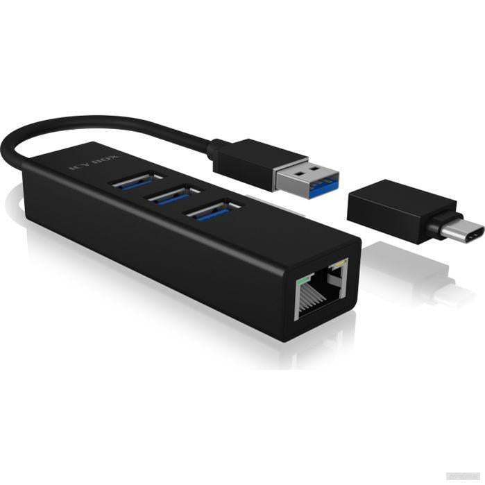 IcyBox IB-HUB1419-LAN USB-A/C mrežna kartica in 4-portni HUB-PRIROCEN.SI