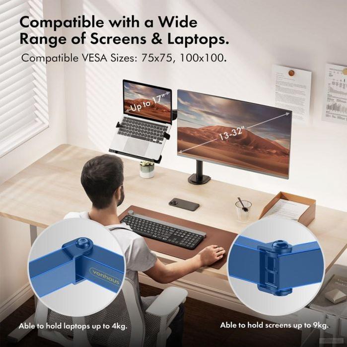 VonHaus dvojni namizni nosilec za monitor in prenosnik-PRIROCEN.SI