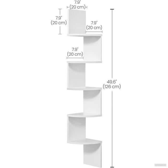 VASAGLE kotni stenski regal, 5-nivojski, 20 × 20 × 127,5 cm, mat bela-PRIROCEN.SI
