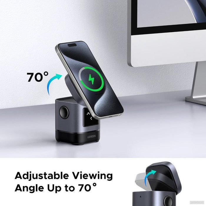 Ugreen Uno 2-in-1 magnetni brezžični polnilnik 15W-PRIROCEN.SI