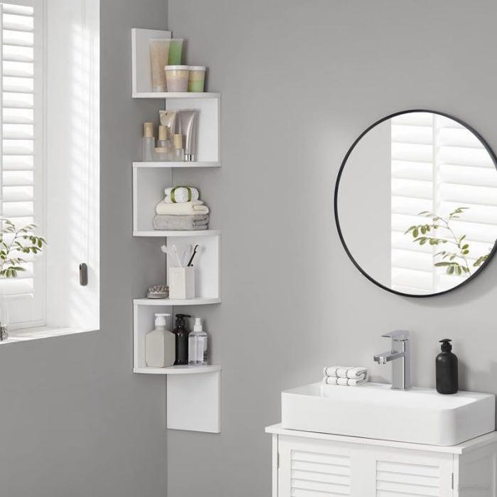 VASAGLE kotni stenski regal, 5-nivojski, 20 × 20 × 127,5 cm, mat bela-PRIROCEN.SI