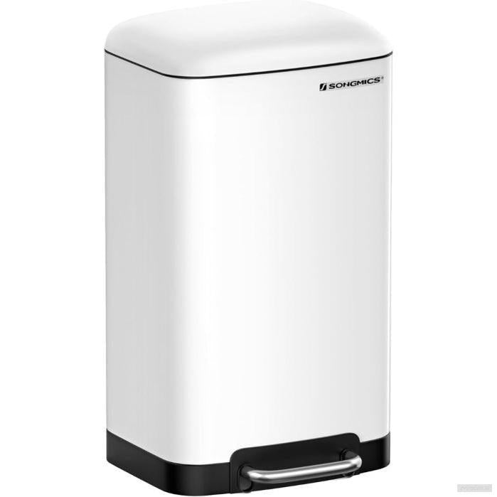 SONGMICS kovinski pedalni koš za odpadke, 30 litrov, z mehkim zapiranjem in notranjim vedrom, bela barva-PRIROCEN.SI