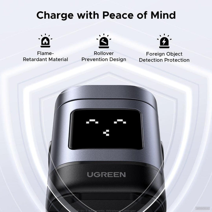 Ugreen Uno 2-in-1 magnetni brezžični polnilnik 15W-PRIROCEN.SI