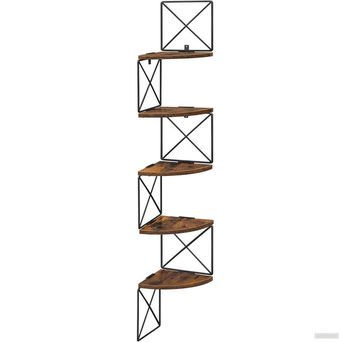 VASAGLE stenska kotna plavajoča 5-nadstropna polica, rustikalno rjava-PRIROCEN.SI