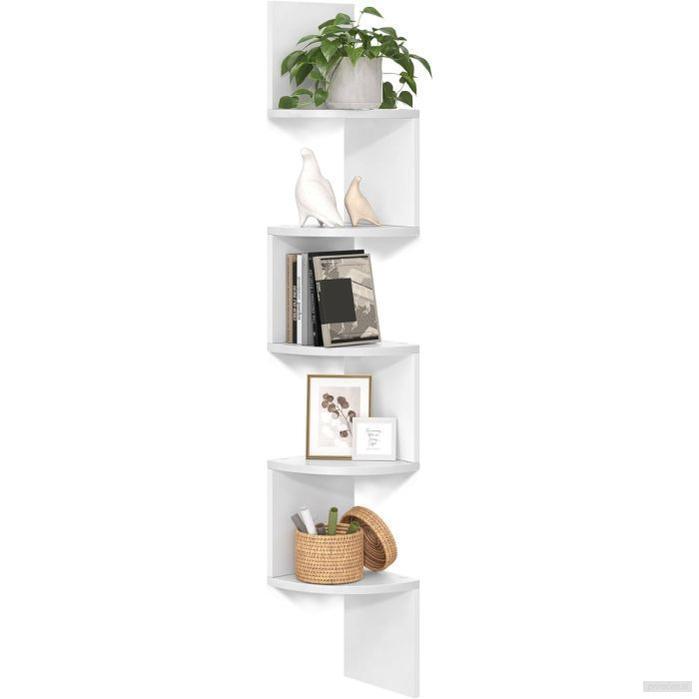 VASAGLE kotni stenski regal, 5-nivojski, 20 × 20 × 127,5 cm, mat bela-PRIROCEN.SI