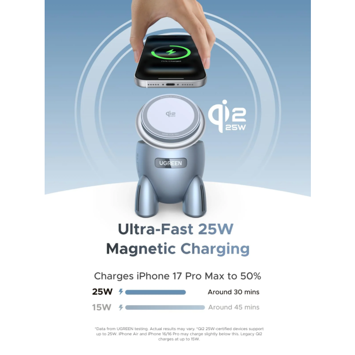 Ugreen 2-in-1 MagSafe brezžični polnilnik Qi2 30W-PRIROCEN.SI