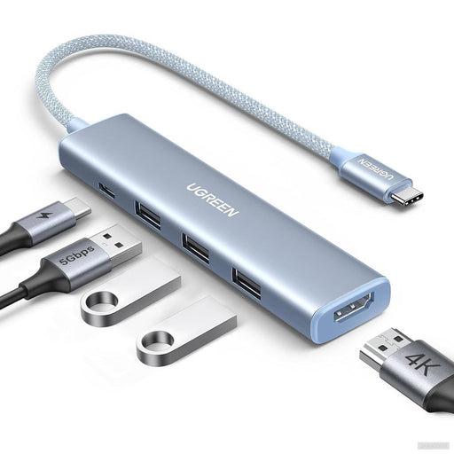 Ugreen Revodok USB-C Hub 5-v-1, 100W PD, modra-PRIROCEN.SI