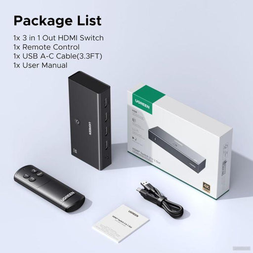 Ugreen HDMI stikalo 4K@60Hz, razdelilnik 3 v 1 s HDR+ podporo-PRIROCEN.SI