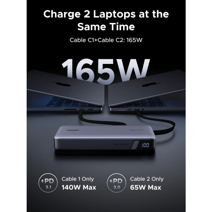 Ugreen 165W 25000mAh prenosna baterija z vgrajenim kablom-PRIROCEN.SI