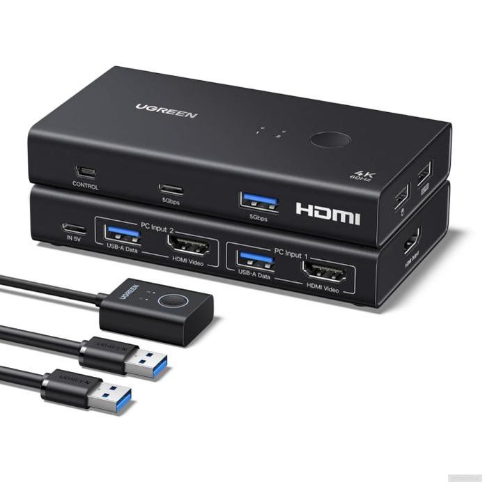 Ugreen HDMI KVM stikalo za upravljanje 2 računalnikov in 1 monitorja 4K@60Hz-0