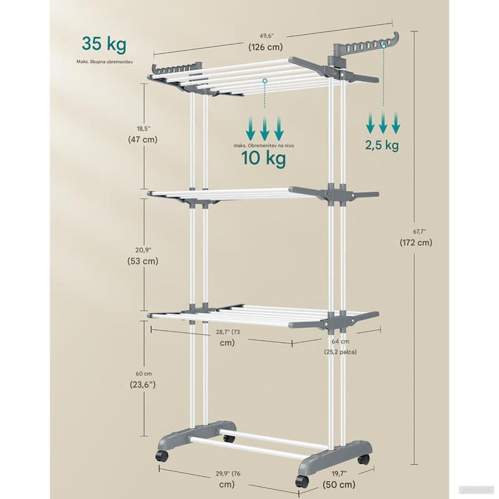 SONGMICS stojalo za sušenje perila 64 x 126 x 172 cm-PRIROCEN.SI