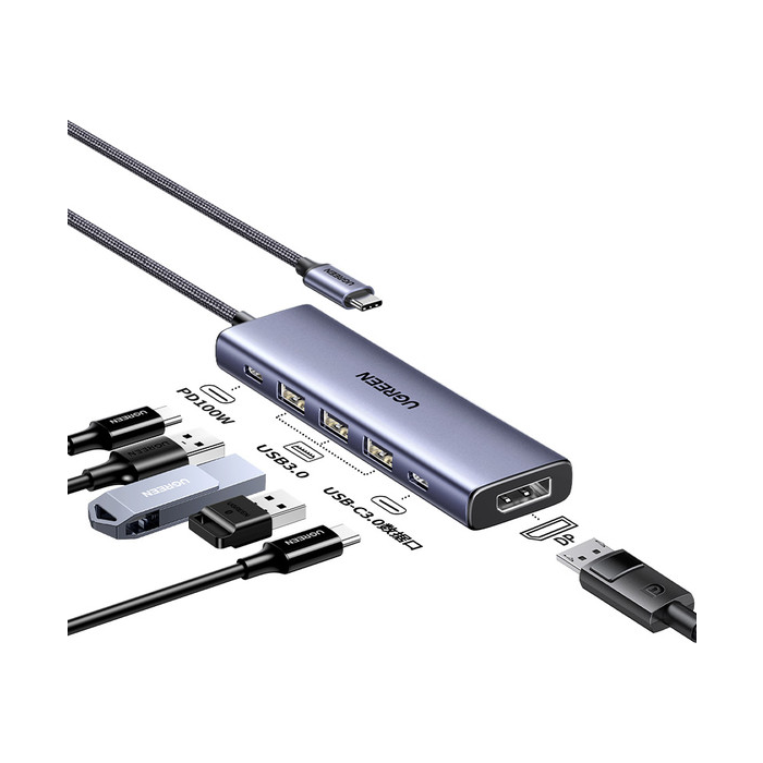 Ugreen 5-v-1 USB-C Hub (100 W PD, 4K@60Hz Displayport)-PRIROCEN.SI
