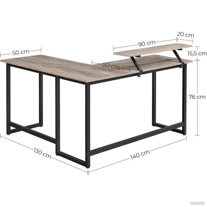 VASAGLE L-oblika računalniška miza v barvi greige/črna-PRIROCEN.SI