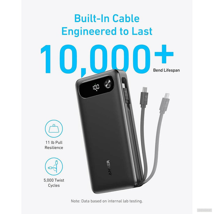 Anker Powerbank 20000 mAh, 87W z vgrajenim USB-C kablom, črn-PRIROCEN.SI