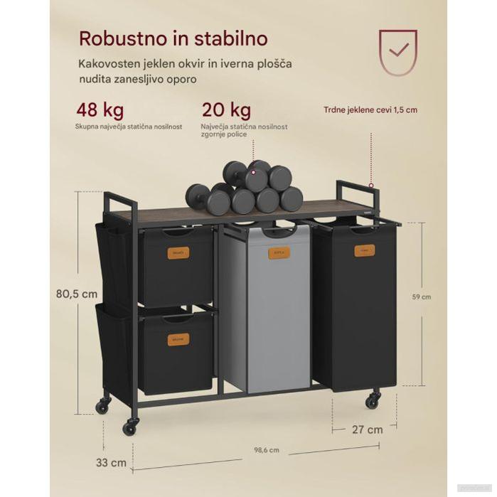 VASAGLE košara za perilo črna 4/1 150L-PRIROCEN.SI