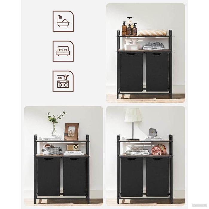 VASAGLE košara za perilo s 2 predelki, črna, BLH211B01-PRIROCEN.SI