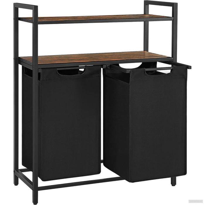 VASAGLE košara za perilo s 2 predelki, črna, BLH211B01-PRIROCEN.SI