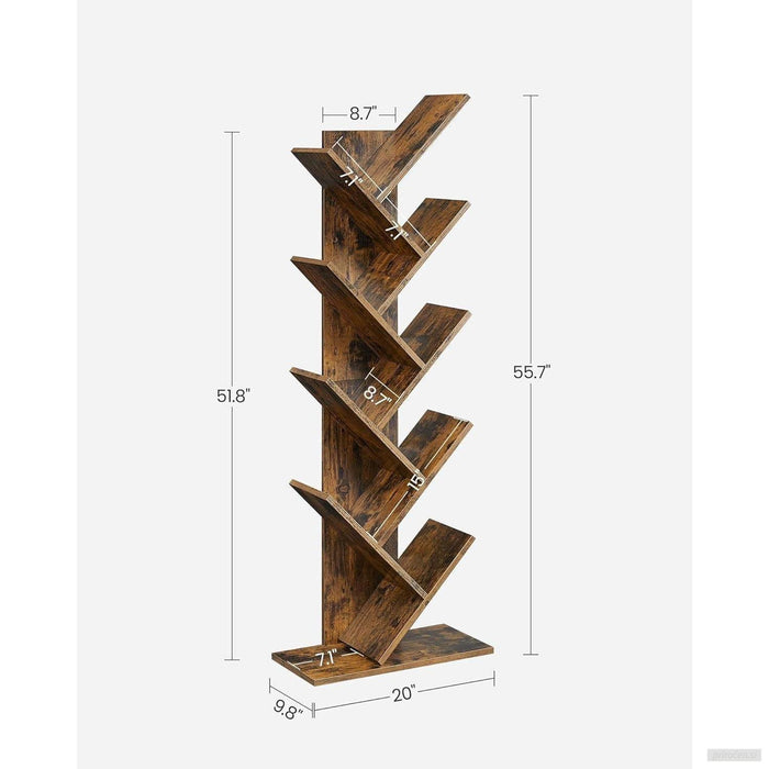 VASAGLE drevesasta knjižna polica, 9-nadstropna knjižna omara, rustikalno rjava-PRIROCEN.SI