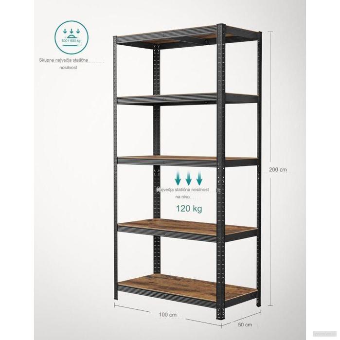 SONGMICS Regal 50 x 100 x 200 cm naravno črna,GLR050B11-PRIROCEN.SI