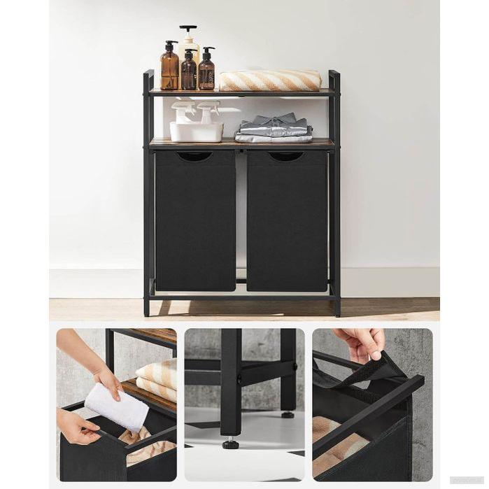 VASAGLE košara za perilo s 2 predelki, črna, BLH211B01-PRIROCEN.SI