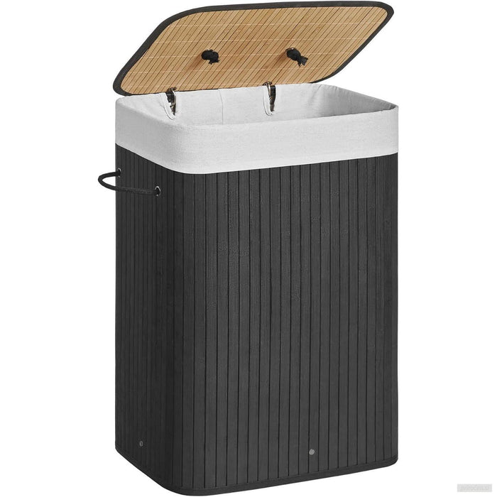 SONGMICS zložljiva bambusova košara za perilo s pokrovom – črna, 72 L-PRIROCEN.SI