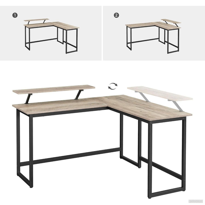 VASAGLE L-oblika računalniška miza v barvi greige/črna-PRIROCEN.SI