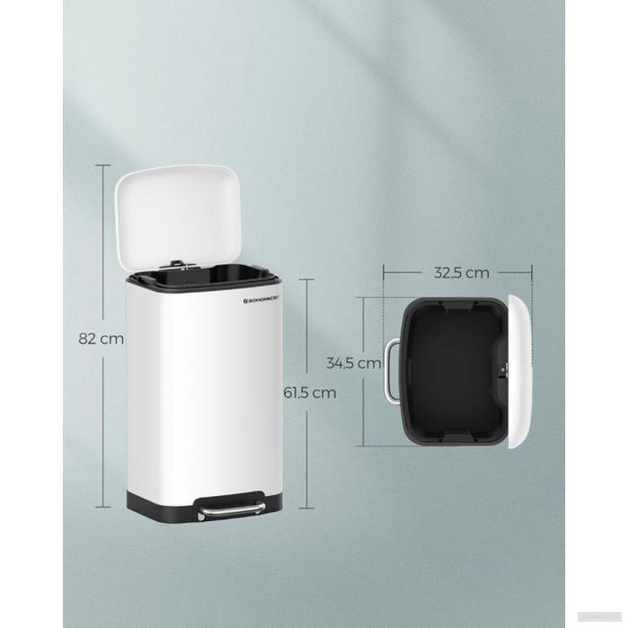 SONGMICS kovinski pedalni koš za odpadke, 30 litrov, z mehkim zapiranjem in notranjim vedrom, bela barva-PRIROCEN.SI