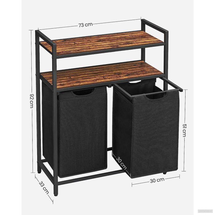 VASAGLE košara za perilo s 2 predelki, črna, BLH211B01-PRIROCEN.SI