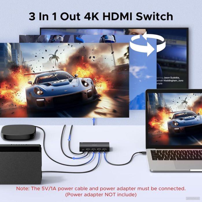 Ugreen HDMI stikalo 4K@60Hz, razdelilnik 3 v 1 s HDR+ podporo-PRIROCEN.SI