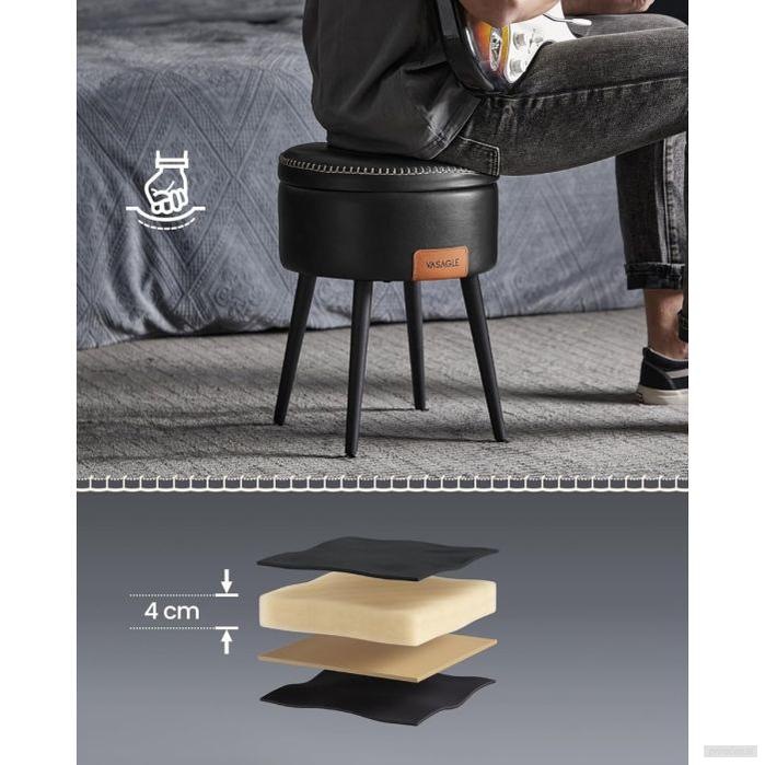 VASAGLE EKHO okrogli shranjevalni tabure z oblazinjenim sediščem-PRIROCEN.SI