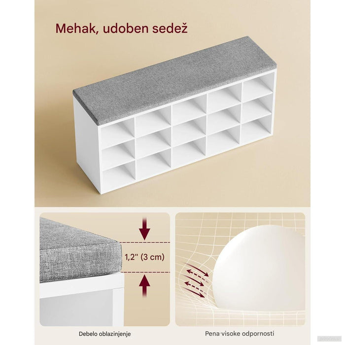 VASAGLE klop za čevlje z mehko blazino 30 x 105 x 48 cm, bela-PRIROCEN.SI