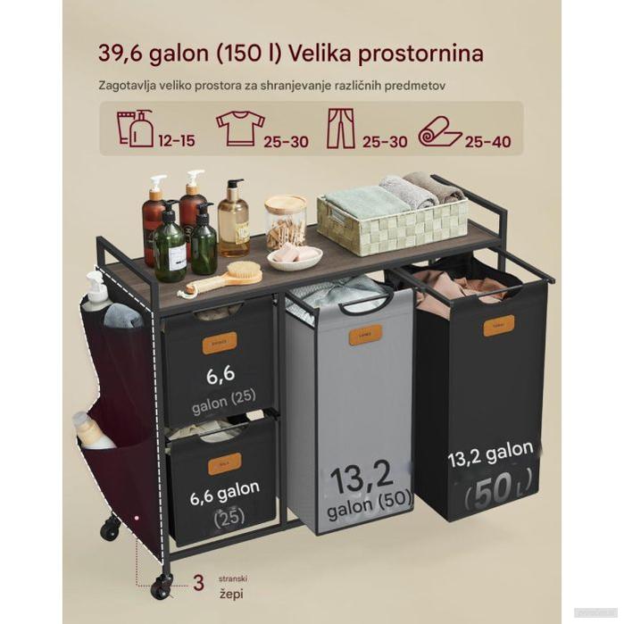 VASAGLE košara za perilo črna 4/1 150L-PRIROCEN.SI
