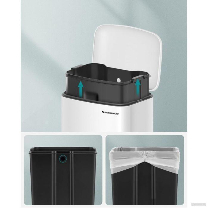 SONGMICS kovinski pedalni koš za odpadke, 30 litrov, z mehkim zapiranjem in notranjim vedrom, bela barva-PRIROCEN.SI