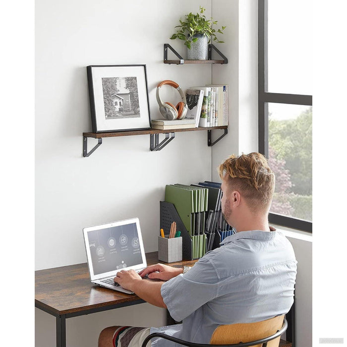 VASAGLE Industrijsko oblikovane plavajoče police 3x, rustikalno rjava-PRIROCEN.SI