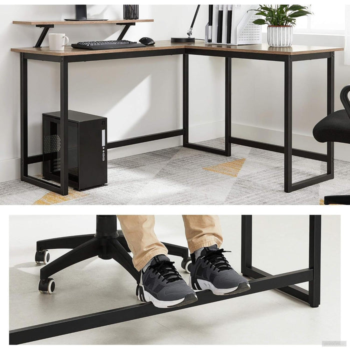 VASAGLE L-oblika računalniška miza v barvi greige/črna-PRIROCEN.SI