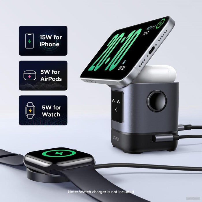Ugreen Uno 2-in-1 magnetni brezžični polnilnik 15W-PRIROCEN.SI