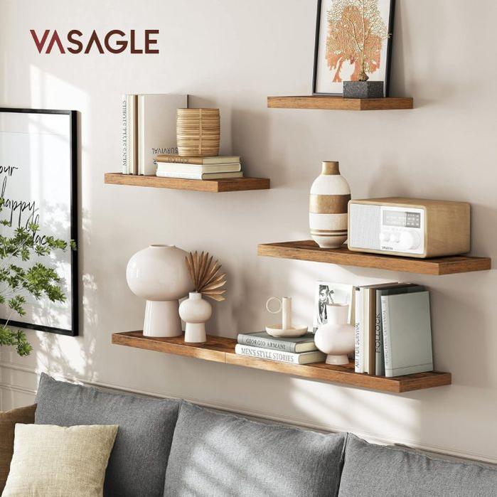 VASAGLE komplet 3 stenskih plavajočih polic, 40 × 20 × 3,8 cm, vintage rjave barve-PRIROCEN.SI