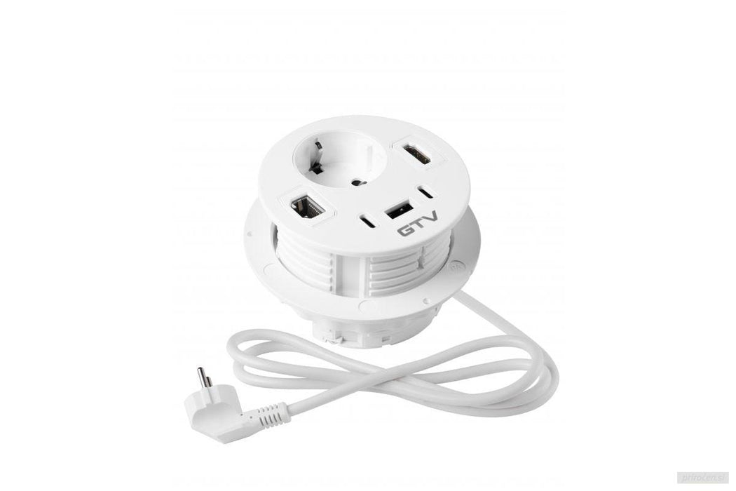 GTV vgradna vtičnica RONDO 1xSHUKO + 1xUSB-A + 2xUSB-C + HDMI + RJ45-PRIROCEN.SI