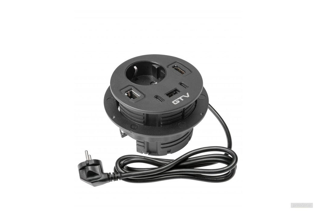 GTV vgradna vtičnica RONDO 1xSHUKO + 1xUSB-A + 2xUSB-C + HDMI + RJ45-PRIROCEN.SI