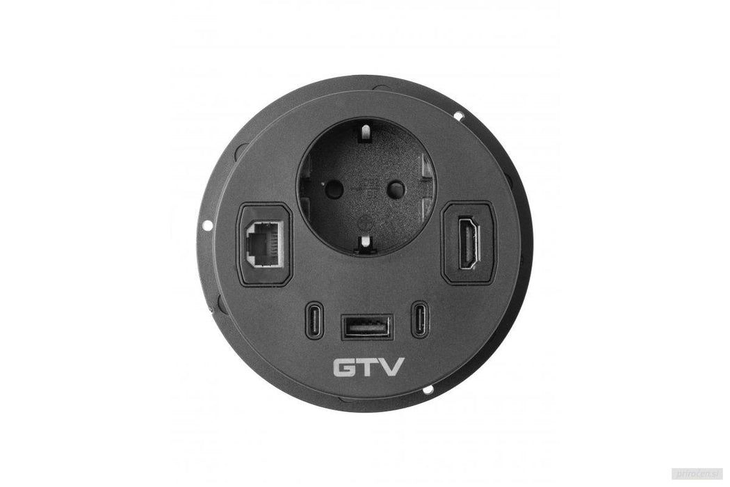 GTV vgradna vtičnica RONDO 1xSHUKO + 1xUSB-A + 2xUSB-C + HDMI + RJ45-PRIROCEN.SI