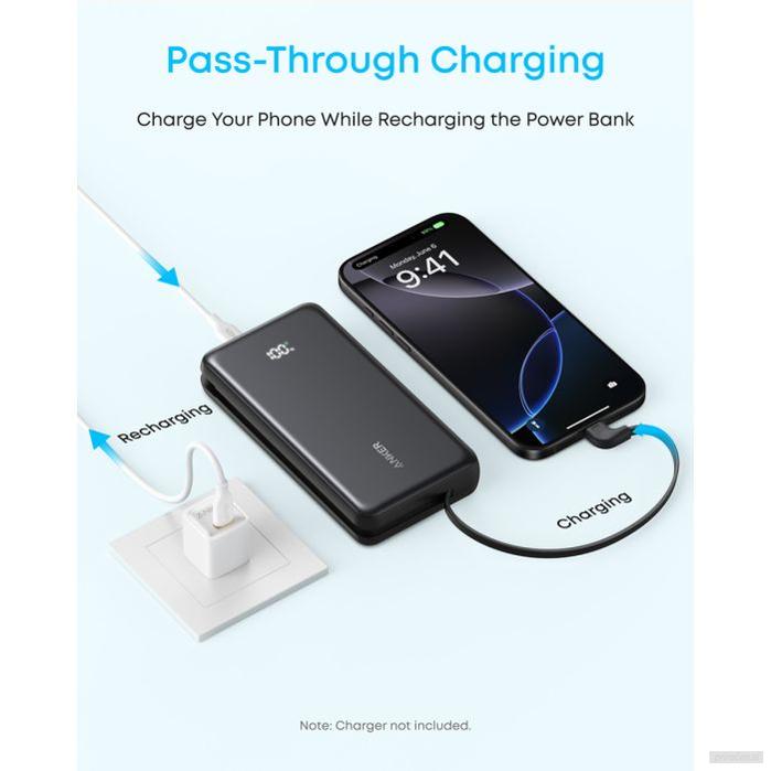 Anker Zolo Powerbank 20000 mAh, 22,5W z vgrajenim USB-C kablom, bel-PRIROCEN.SI