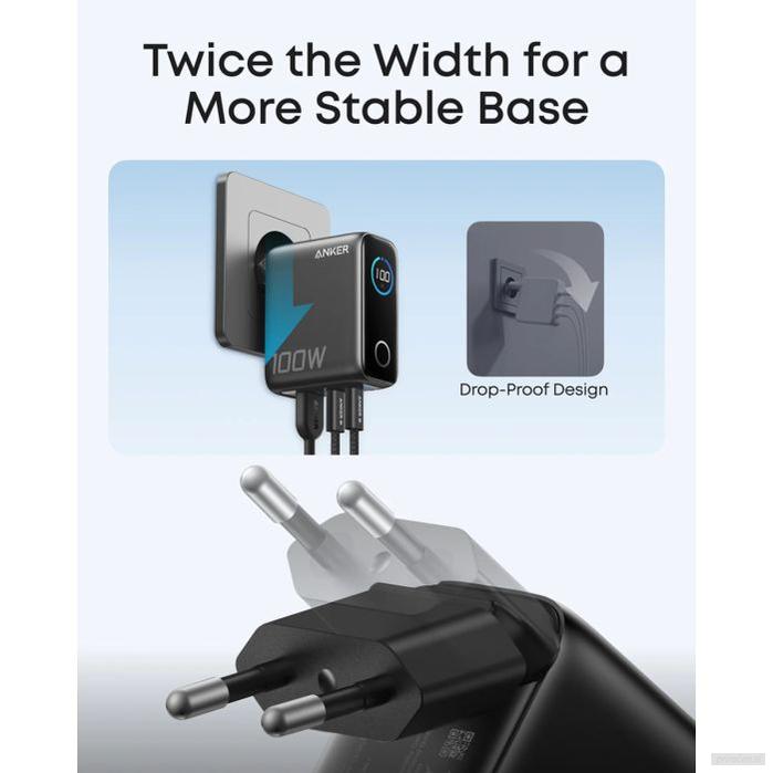 Anker 100W GaN Smart Display 3-portni polnilec, temno siv-PRIROCEN.SI