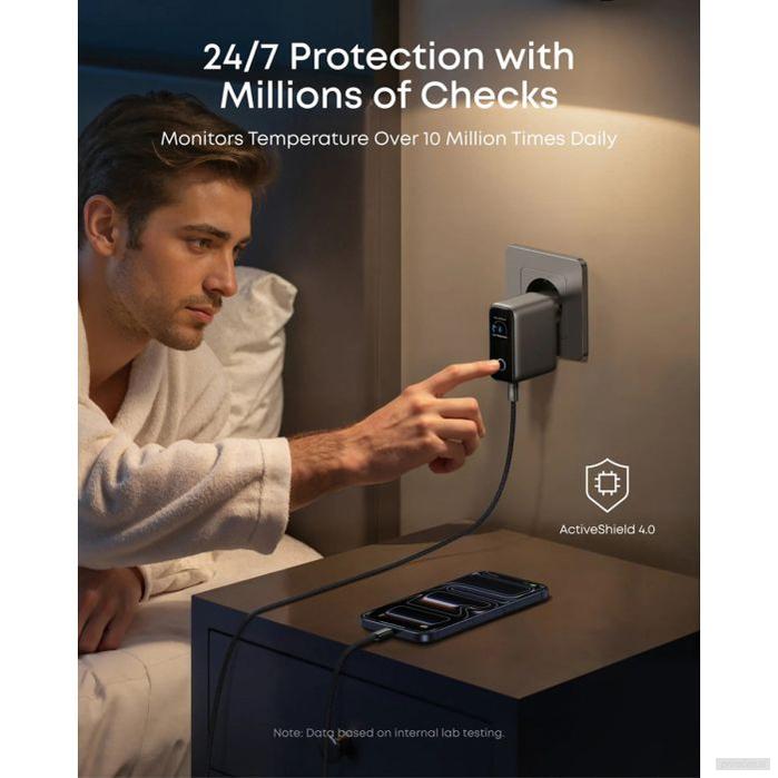 Anker 100W GaN Smart Display 3-portni polnilec, temno siv-PRIROCEN.SI