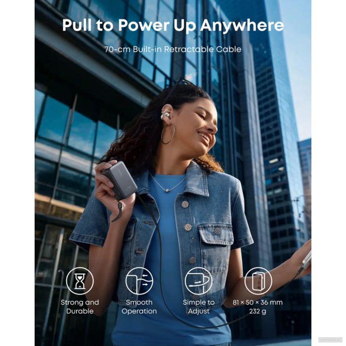 Anker Nano Power Bank 10000 mAh, 45W z vgrajenim USB-C kablom, črn-PRIROCEN.SI