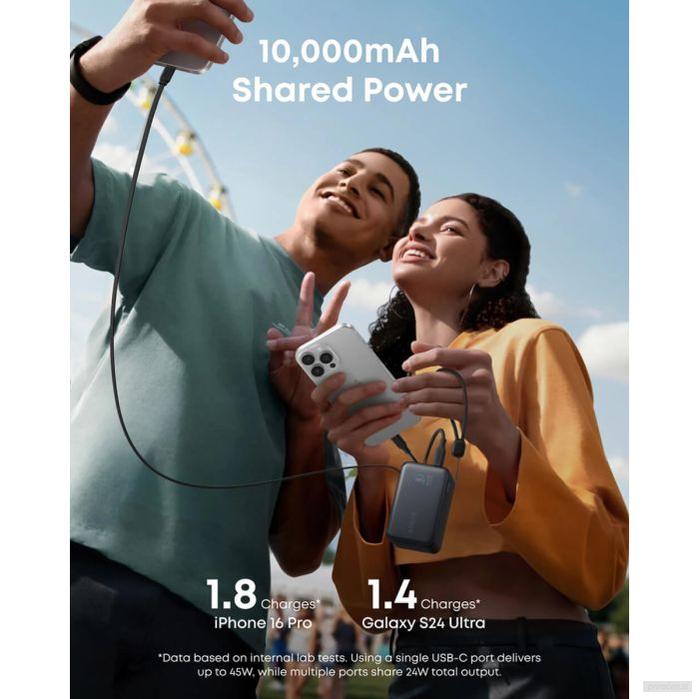 Anker Nano Power Bank 10000 mAh, 45W z vgrajenim USB-C kablom, črn-PRIROCEN.SI
